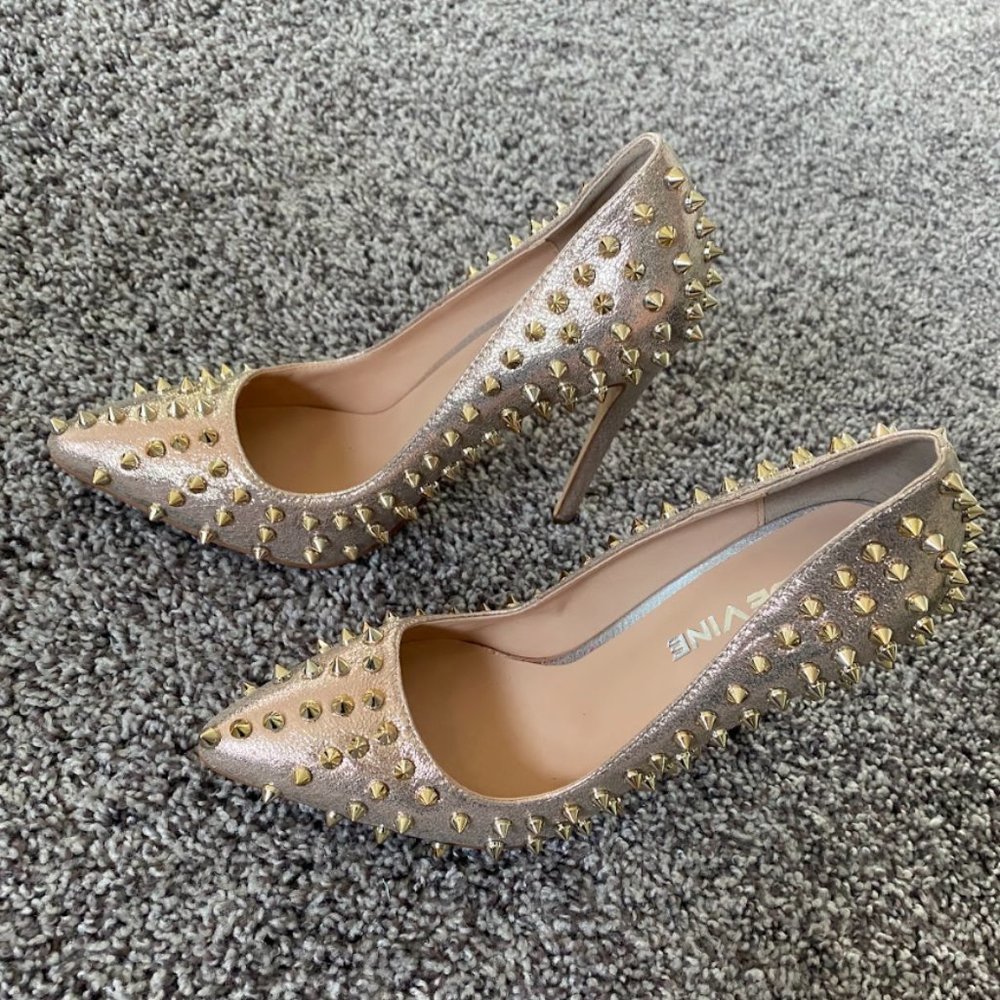 Rose Gold Studded Pointed Toe Stiletto Pumps